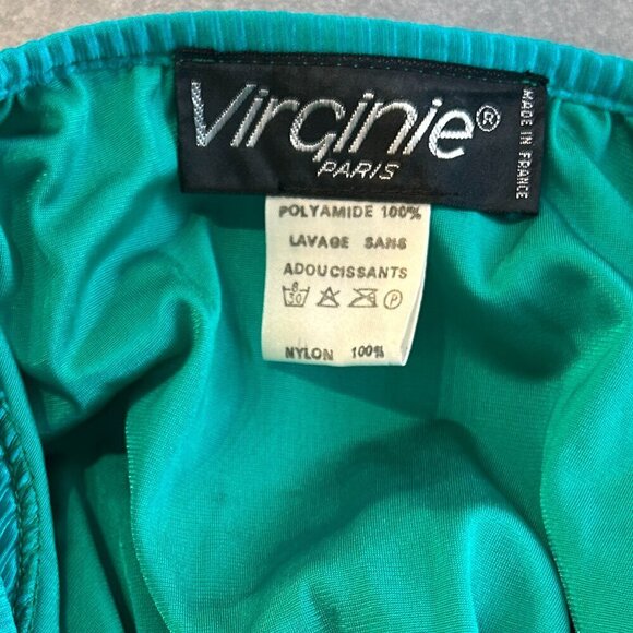 Vintage‎ Designer Turquoise Floral Flapper Cocktail Dress Made in France Costume - Picture 8 of 10